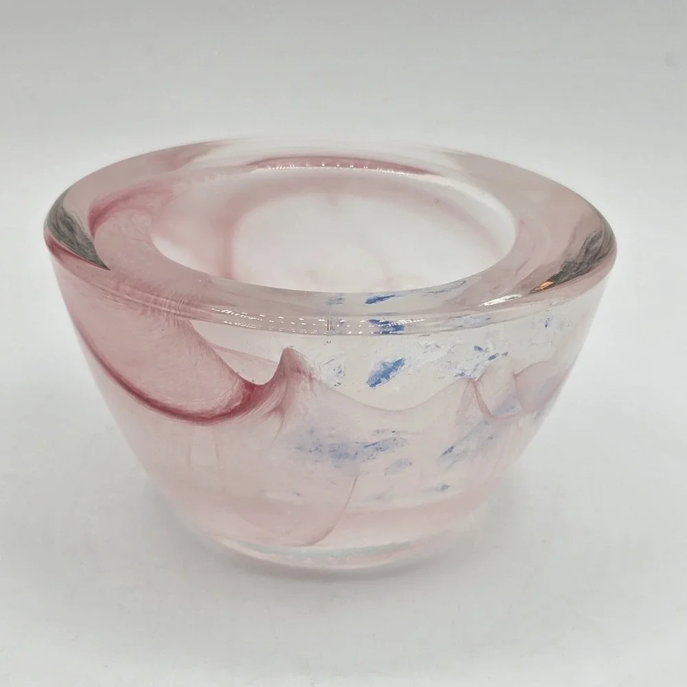 Vtg‎ Pink Glass Votive Candle Holder Swirl Design
